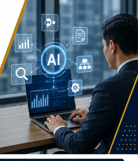 Professional using artificial intelligence tools at work